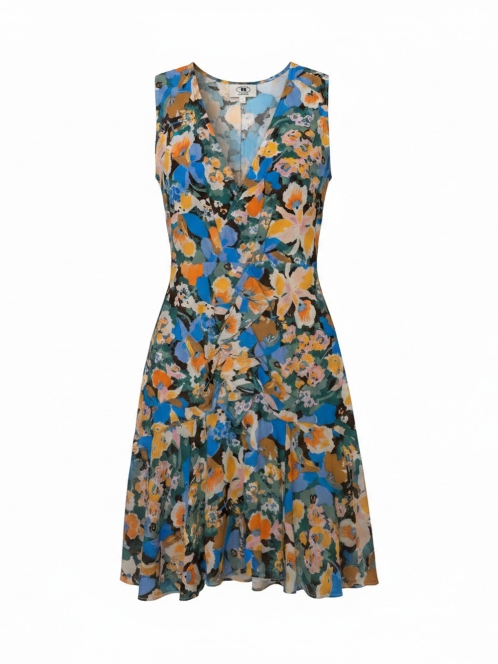 Missoni Floral V-Neck Midi Dress in Blue, Green & Orange